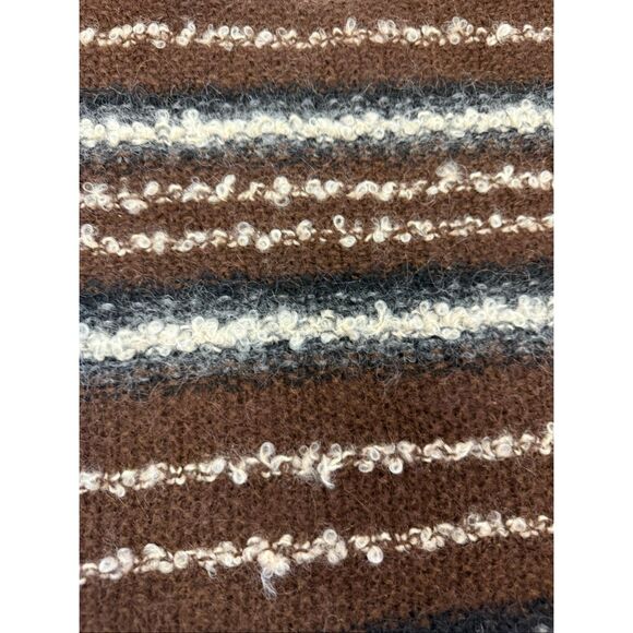 Hand Knit For Jones New York Sport Brown & Cream Stripe Crew Neck Sweater sz M E - Picture 3 of 5